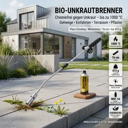 Gazcamp Bio-Unkrautbrenner mit Piezo-Zündung inkl. Kartuschen-Set (4 / 8 / 16 / ...