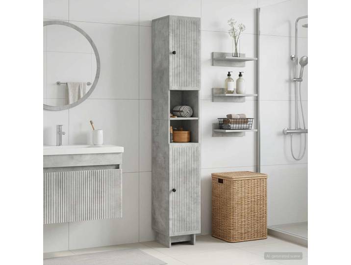 vidaXL Badezimmerschrank mit offenem Regal EDE Betongrau