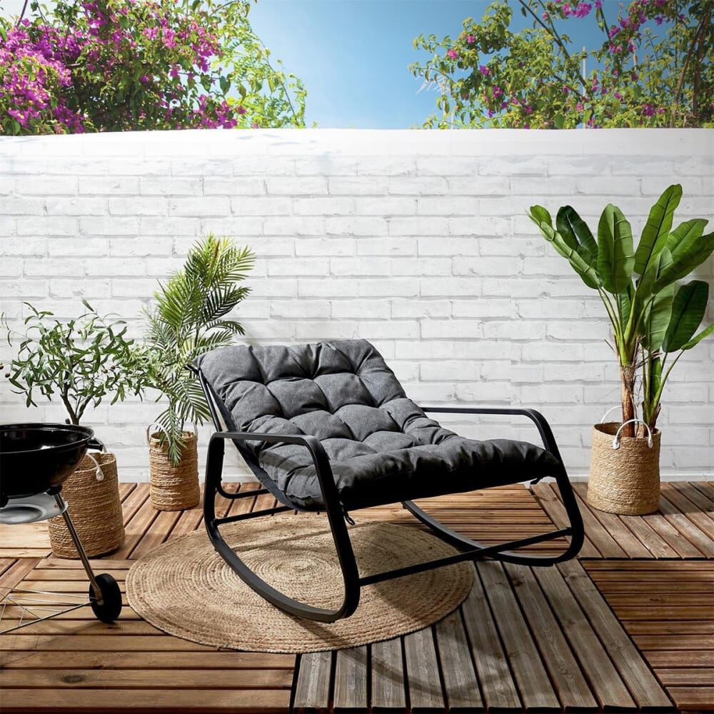 Altobuy Fauteuil à bascule anthracite avec coussin capitonné Gris 92x69x130cm