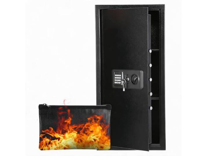 GarveeTech Digitale Tresorbox aus Stahl – Zahlencode & Schlüssel – Feuer- & wasserdichte Dokumententasche – Alarm, verstellbares Regal – Wand-/Bodenmontage – Für Bargeld, Schmuck & Dokumente – Größe: