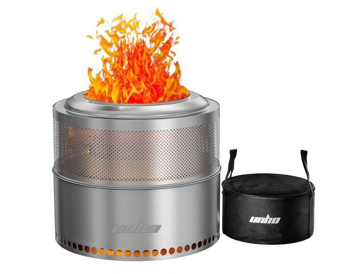 Unho, foyer extérieur sans fumée de 19 pouces, réchaud de camping portable en acier inoxydable 304 avec sac de transport, pour le feu de bois et le barbecue en extérieur.