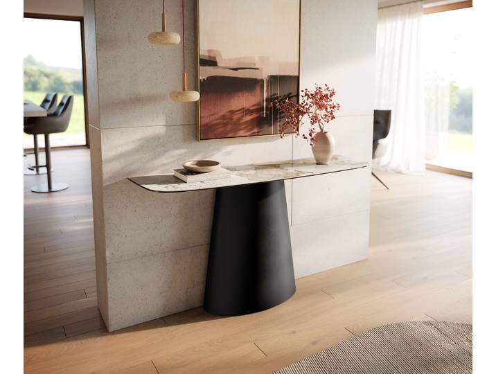 Konsolentisch Edge Boot 140x40 cm Keramik Minas Melange Weiß-Beige Conos Metall Schwarz, Konsolentische