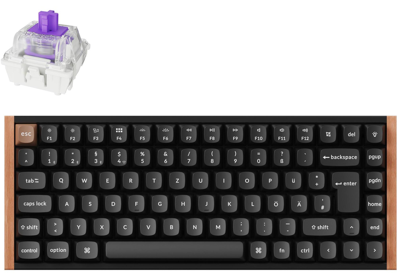 Keychron K2 HE mechanisch toetsenbord met Duitse toetsenindeling, Gateron Double-Rail Magnetic Nebula switches, zwart/houtkleur en aluminium frame
