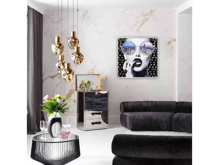 Leinwandbild NY View Kunstdruckpapier Sicherheitsglas Polystyrol Strasssteine Multicolor/Schwarz 80 x 80cm