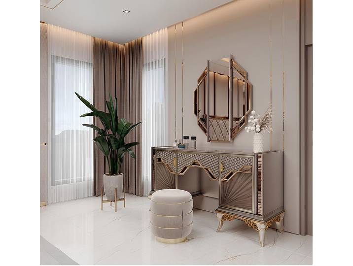 JVmoebel Kommode Schminktisch mit Spiegel in modernem Design und goldenen Details