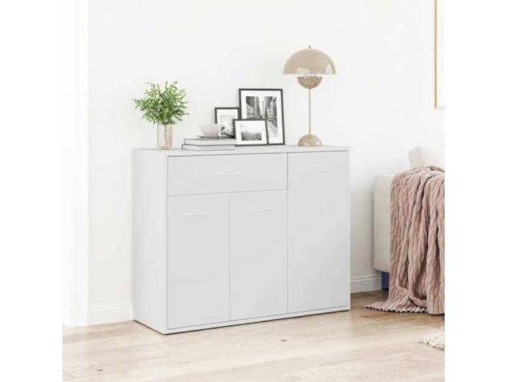HEFZGDB Minimalistisches Sideboard Weiß Holzwerkstoff mit Schublade und Türen für Stauraum als modernes Sideboard zur Aufbewahrung Multimedia im Wohnzimmer