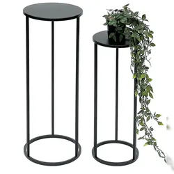 DanDiBo Blumenhocker Metall Schwarz Rund Blumenständer Beistelltisch 96316 2er Set Blumensäule Modern Pflanzenständer Pflanzenhocker