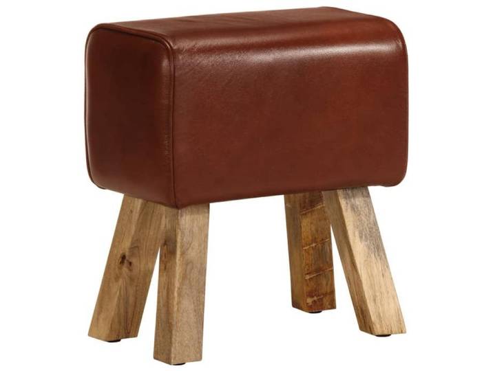 Banc de saut de cheval - Cuir véritable - Manguier massif - 38 cm - Vintage - Confortable