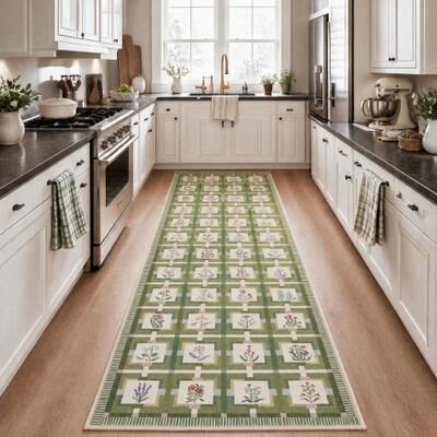 BLUEBELL Vintage Floral Geometric Area Rug Non-Slip Washable Low-Pile Carpet