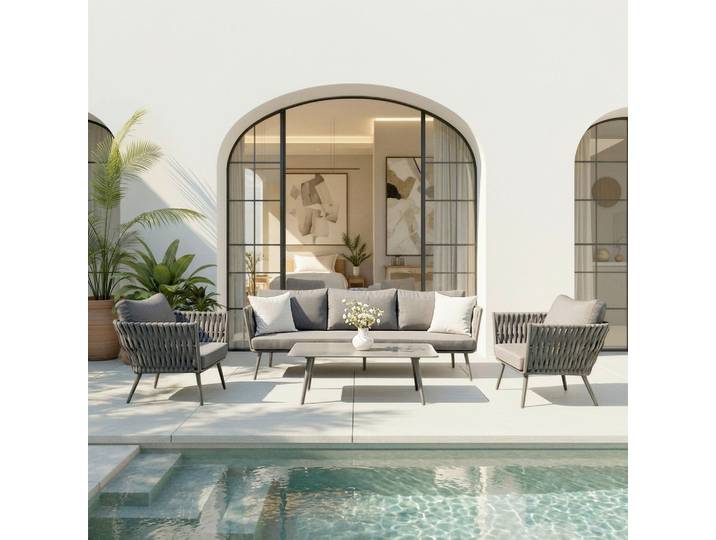 Loungegarnitur Mila Dunkelgrau Aluminium/Outdoorstoff
