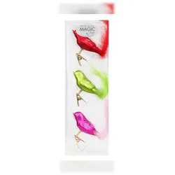 Vögel 8cm Glas Happy Xmas 3 Stück mit Clip Rot Grün Pink