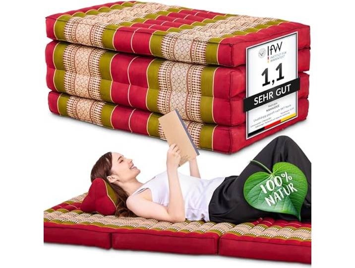Namasdee Klappmatratze 200x80x8cm mit 100% natürlicher Kapokfüllung (Rot/Grün)