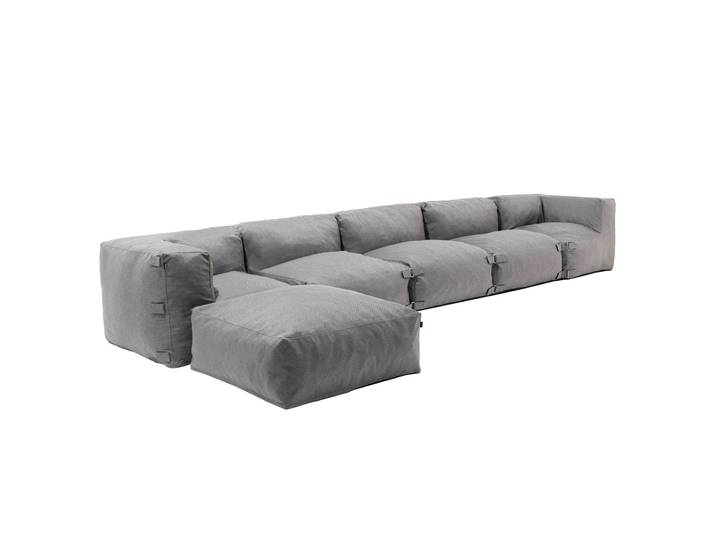 Modulare Gartenmöbel für 6 Personen bestehend aus 3 Sesseln, 2 Ecksesseln und 1 Sitzsack