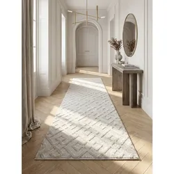 Hochflorteppich TALFER, geometrisch, Creme, 80 x 250 cm