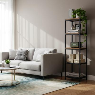 Ailis Brown Pine Wood/ Metal 57-inch Etagere Bookcase