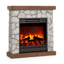 Lienz Elektrischer Kamin 1800W Steindekor Polystone Fernbedienung Steinoptik/Braun