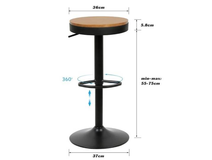 Tabouret de Bar - XUANYU - Lot de 2 - Coussin épais - Réglable en hauteur - Capacité 120kg