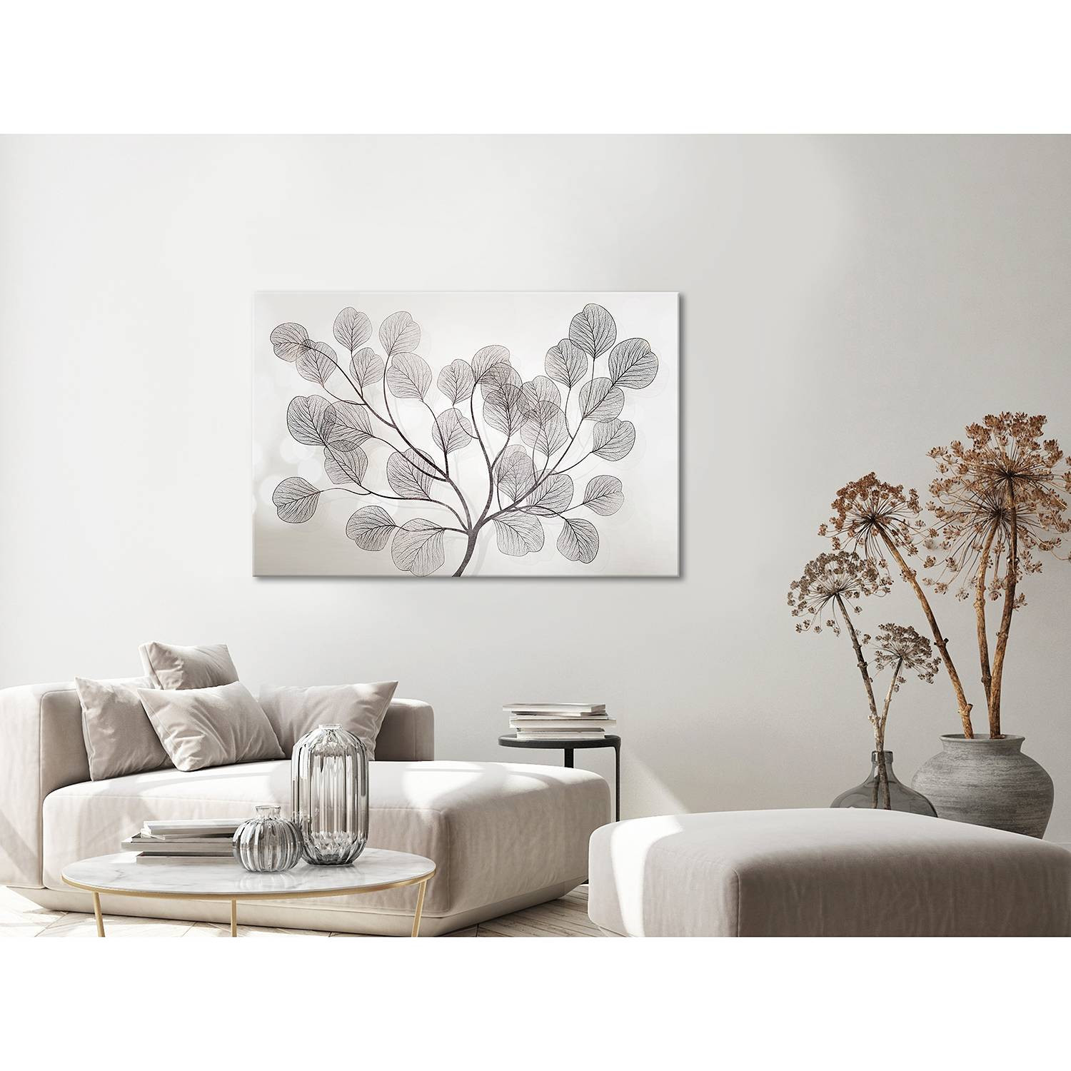 home24 Leaves in the Wind wanddecoratie, wit/zwart, 90 x 60 cm