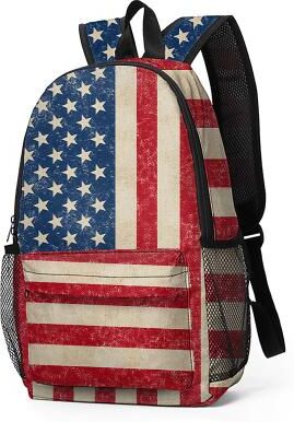 LightInthebox Unisex Polyester Printed Backpack, Vintage American Flag Design, Large Capacity, Durable, Ideal for 250th Anniversary, Independence Day, Everyday Travel Outdoor Use