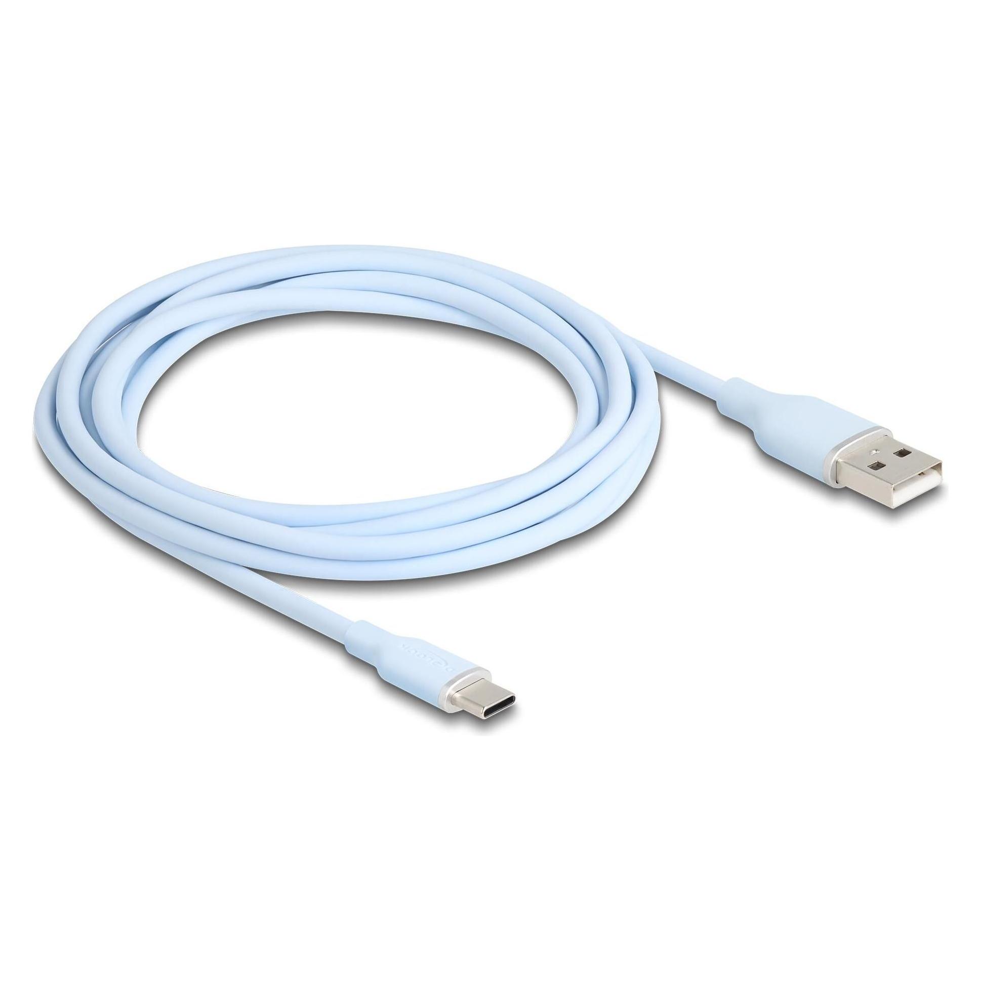 Delock 81223 - USB 2.0 Kabel USB Typ-A Stecker zu USB Type-C Stecker 2,5 m blau Silikon (2.50 m, USB 2.0) (81223)