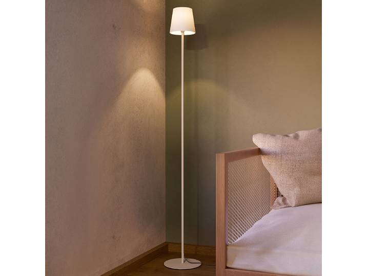 Lampadaire 15 x 15 x 141cm Sable/Blanc Tissu mélangé E14