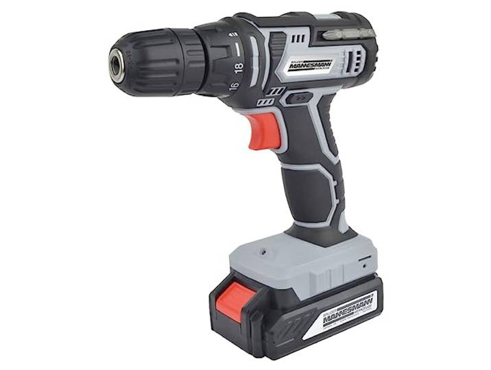 Brüder Mannesmann Akku-Bohrschrauber 20V +2 Lithium-Ionen Akkus M17685 18 Drehmomentstufen und 1 Bohrstufe, je 1300 mAh, LED-Leuchte, Anti-Rutsch-Griff, Schnellspanner, Steckernetzgerät