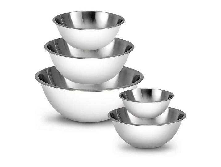 LuxusKollektion Rührschüssel Rührschüssel-Set Edelstahl 5-teilig Weiß, Metall