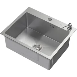 SPÜLBECKEN aus Edelstahl 55x45 cm mit Siphon und Seifenspender