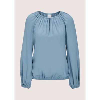 Langarmbluse MADELEINE "Blusenshirt Schlupfbluse mit edlen Raffungen", Damen, Gr. 42, blau (rauchblau), Obermaterial: 100% Polyester PES., Modern, schmal, Blusen, Bluse mit schmalen Einfassband