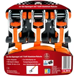 DIAMOND CAR Spanngurte mit T-Griff + Alu-Ratsche 2er-Set und 3er-Set