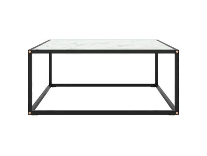 Couchtisch Glas Weiß Marmor 80x80x35cm Glas weißer Marmor, quadratische Tischplatte, Balkontisch, Terrasse, Wohnzimmer, leicht zu reinigen