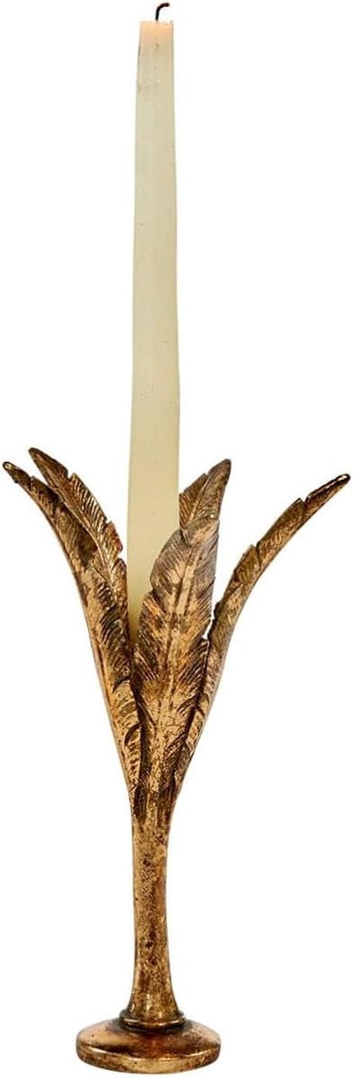 Gouden Kandelaar Palm - Metalen Kaarshouder voor Taperkaarsen - 15 cm