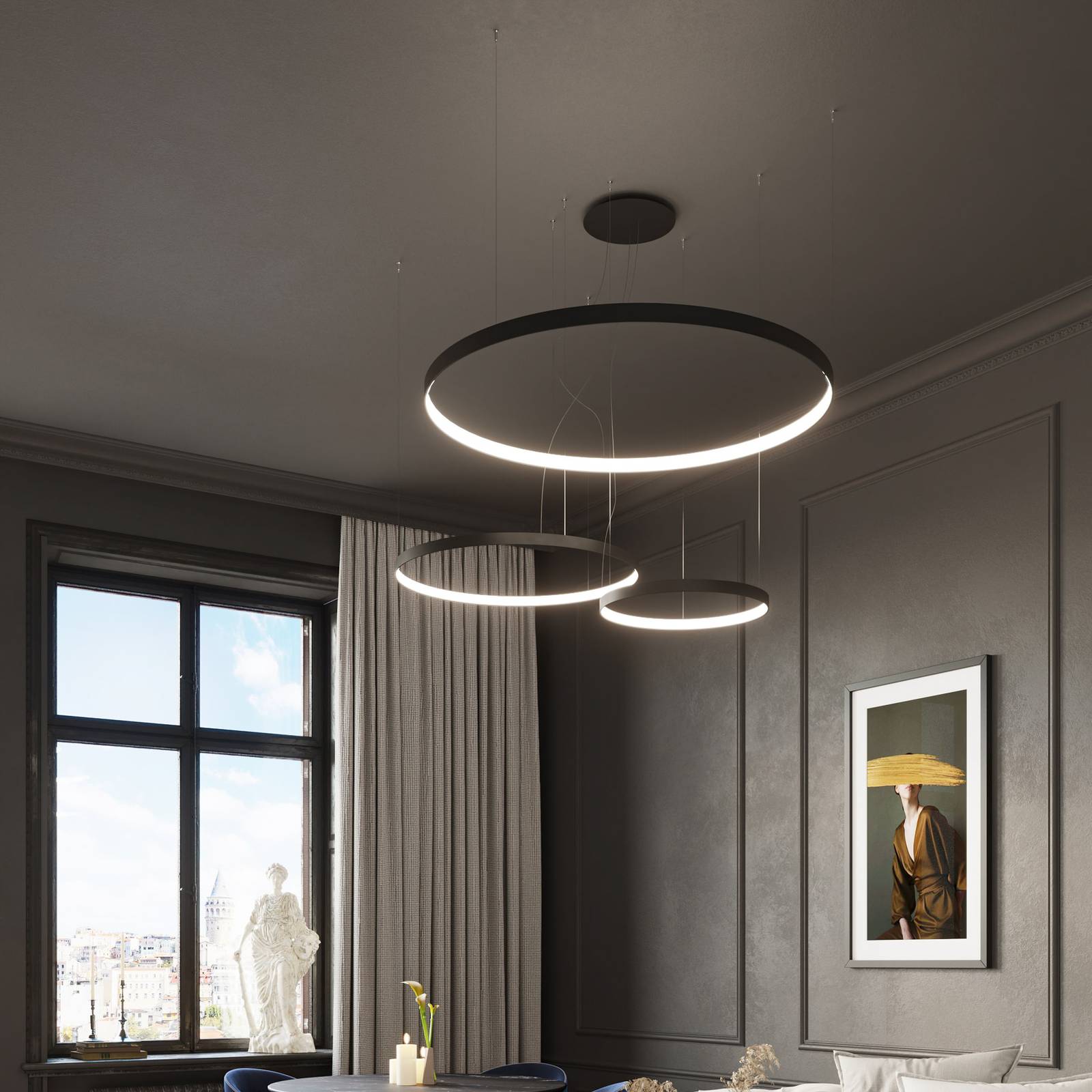 Hängelampe Rio SOLLUX LIGHTING, schwarz, für Wohn- / Esszimmer, Aluminium, Modern