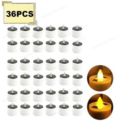 Uplift Picks Solar Flameless Tea Light Candles For Waterproof Outdoor Holiday Decor Ambiance 36 Pcs yellow
