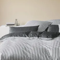 elegante Mako-Satin Bettwäsche Lined schwarz weiß 155x220 cm + 80x80 cm - schwarz;weiß