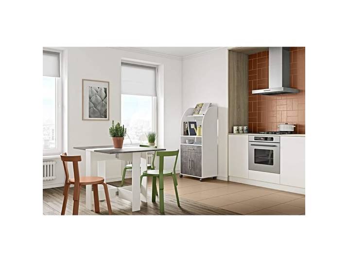 Table de séjour pliante - HEREUBUY - Blanc/Béton - Rectangulaire - 4 places - Contemporain/Design
