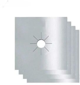 Inspired Living Premium Reusable Gas Stove Top Covers Non Stick, Heat Resistant, Cut to Fit Protectors 4pcs Silver