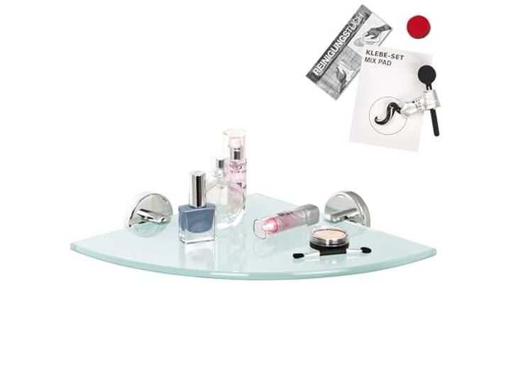 bremermann Bad-Serie Lucente - Glaseckablage inkl. Klebeset, Badregal Glasregal ideal für Bad und Dusche, Badablage aus Glas und Edelstahl, verchromt
