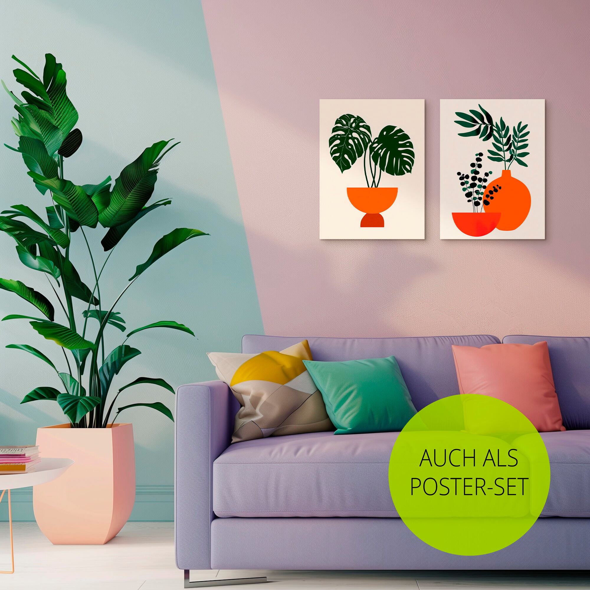 Wandbild GOODPRODUCT "Topfpflanze & Vase", farbe bild(er): orange, B:30cm H:40cm T:0,8cm, Holz, Leinwand, Bilder, Wandbild, als Poster oder Leinwandbilder Set farbe bild(er): orange B/H/T: 30cm x 40cm x 0,8cm, Leinwandbild Pflanzenbilder Hochformat, 2 Stk