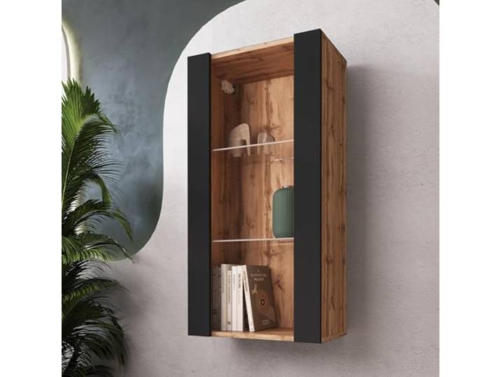 Komodee Vitrine Hängend Tivoli Vertical Schwarz/Wotan 50x100x29 cm Hängende Vitrine Tivoli Vertical, Schwarz/Wotan, Breite 50cm x Höhe 100cm 50cm x Tiefe 29cm, 2 Regalböden