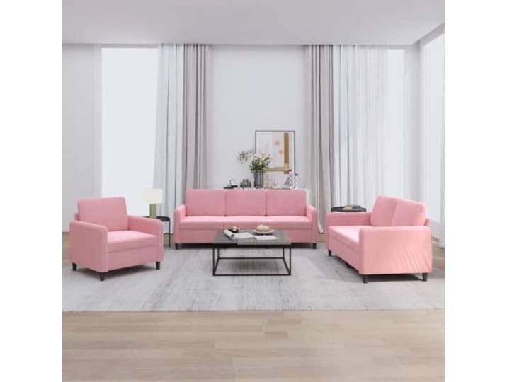 HEFZGDB 3-TLG. Sofagarnitur Rosa Samt Weich Polsterung Bequem Entspannen Robustes Gestell Metall Stabilität Sitzkomfort Lesen Fernsehen Plaudern Wohnzimmer Möbel