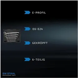 SW-Stahl, Schraubenschlüssel, 01580L Doppelringschlüssel-Satz E-Profil, E6-E24, 6-teilig, doppelt gekröpft I Torx-Schraub