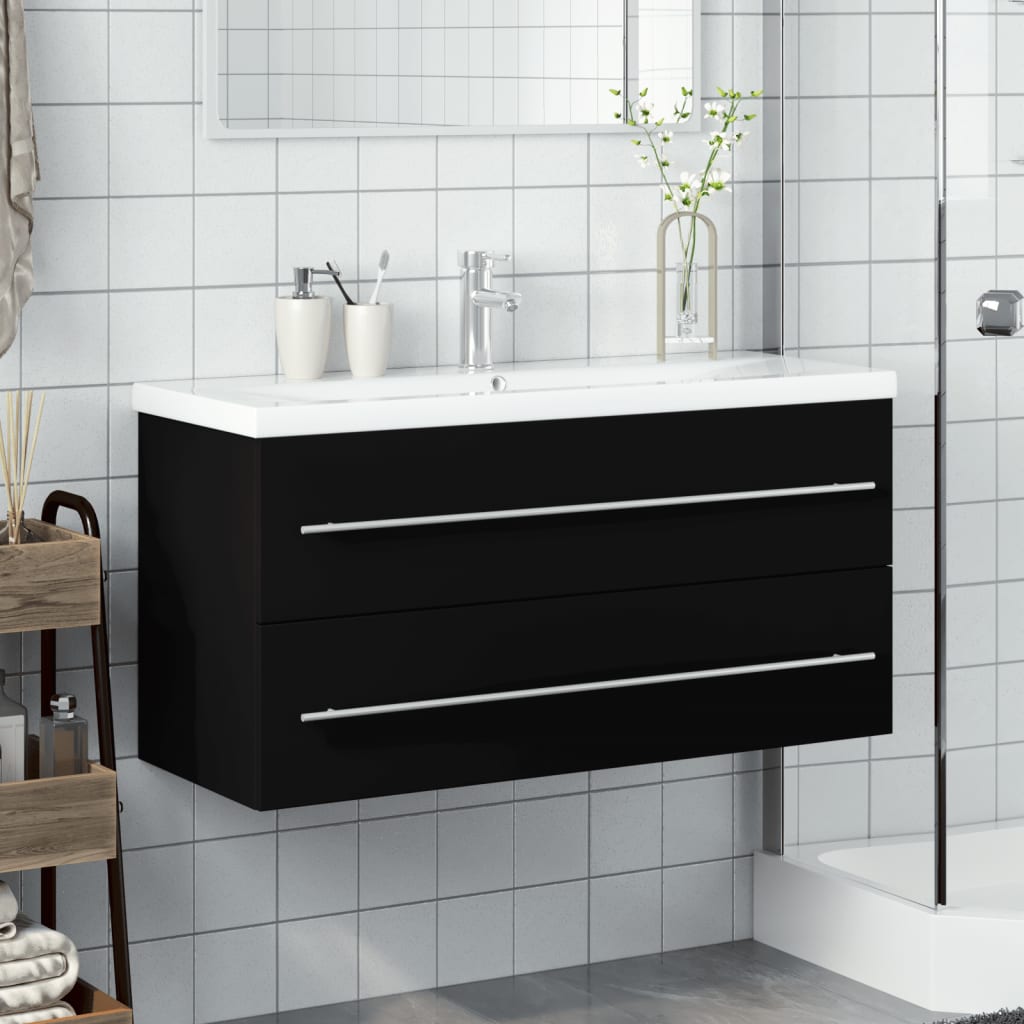 vidaXL Mueble de baño con lavabo integrado negro Negro
