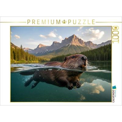 CALVENDO Puzzle In schönsten Gewässern zu Hause - Biber in Bergsee | 1000 Teile Lege-Größe 64x48cm Foto-Puzzle für glückliche Stunden