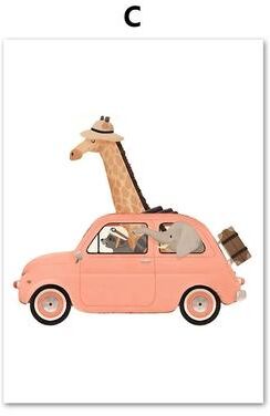 Inspired Finds Funny Safari Animals Canvas Wall Art Elephant Giraffe Nordic Nursery Decor 11.81x15.75 In No Framed cute Retro Illustration