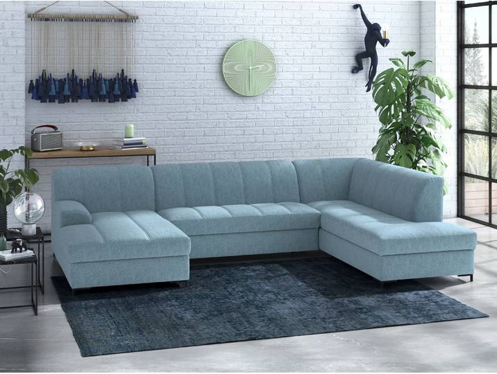 Wohnlandschaft HOME AFFAIRE Balme, moderne Formensprache, zeitloses Design, U-Form , blau (petrol), B:297cm H:75cm T:195cm, 95% Polyester, 5% Nylon, Sofas, Wohnlandschaft, Inkl. Zierkissen, wahlweise mit Bettfunktion