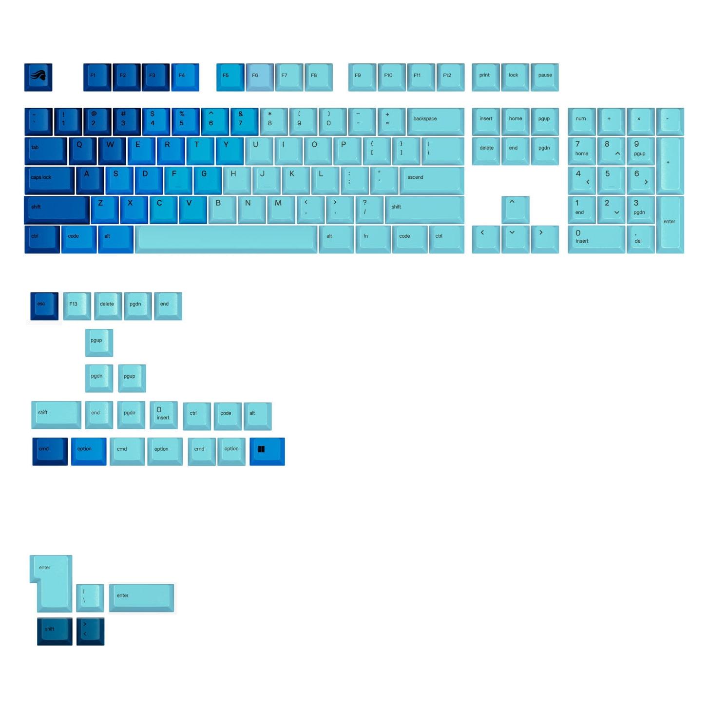 Glorious GPBT Gradient Keycaps, ANSI Layout (US), PBT, Dye-Sub - Ocean (GLO-KB-ACC-KC-GPBT-GR-OCN-US)
