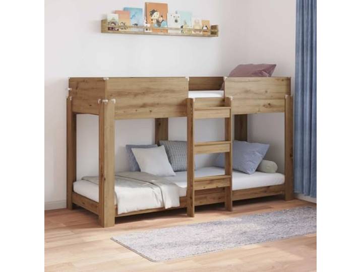 RJPLMFV Etagenbett für Kinder, Eiche, handgefertigt, 75 x 190 cm Robustes Ingenieurholz, 2 Liegeplätze, modernes Design, inklusive Latten, für Innenräume