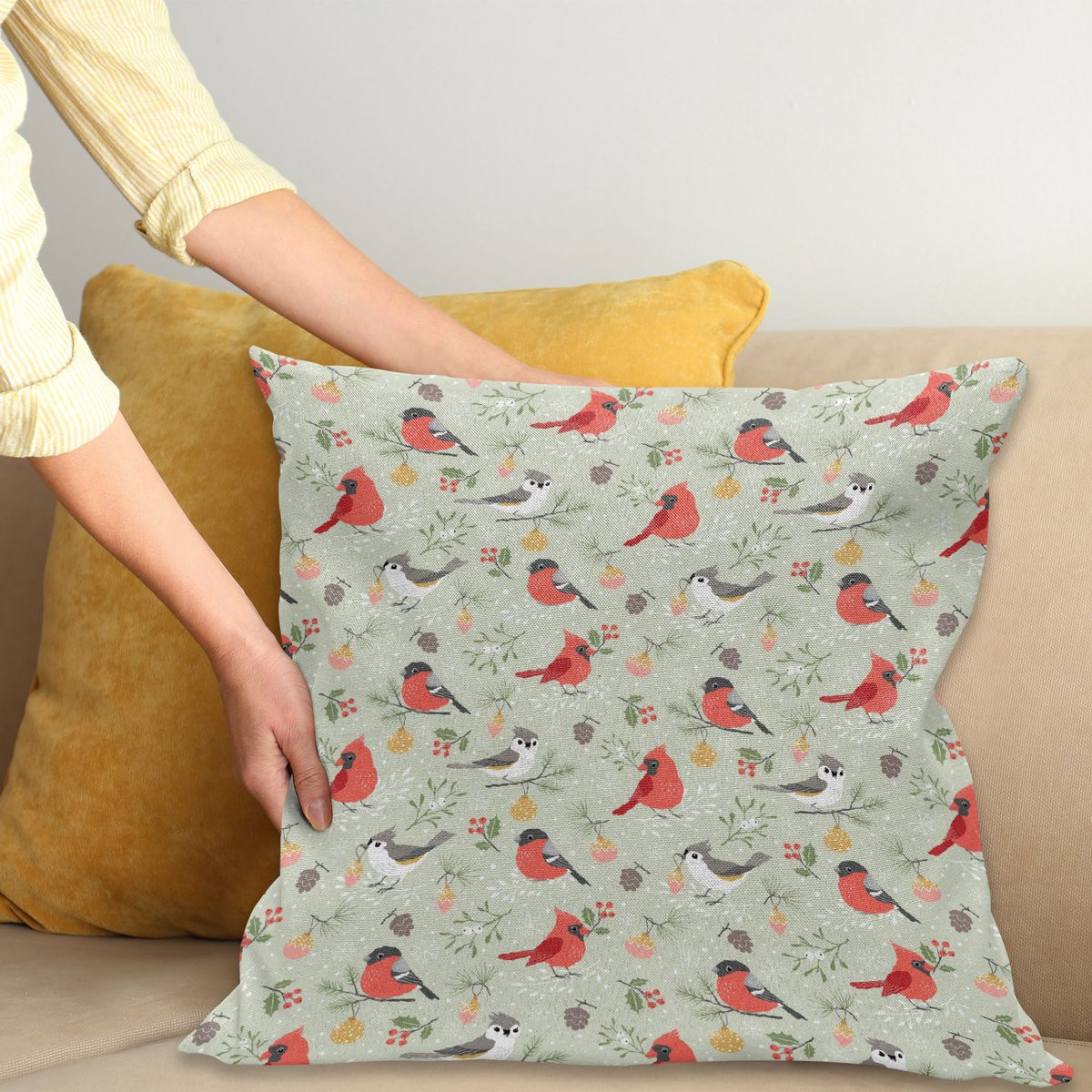 ABAKUHAUS Kerst Kussenhoes – Dubbelzijdig bedrukt, 40 x 40 cm, Hellgroen/Multicolor