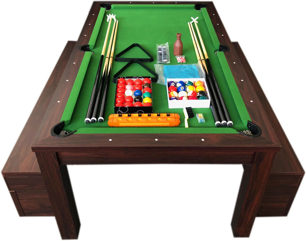 SimbashoppingUK 7 ft Billiard Table Convertible into a Table with Benches – Rich Green 7cm